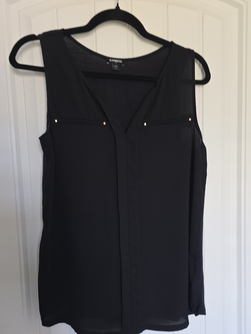 Express Black Sleeveless V-Neck Blouse with Gold Studs